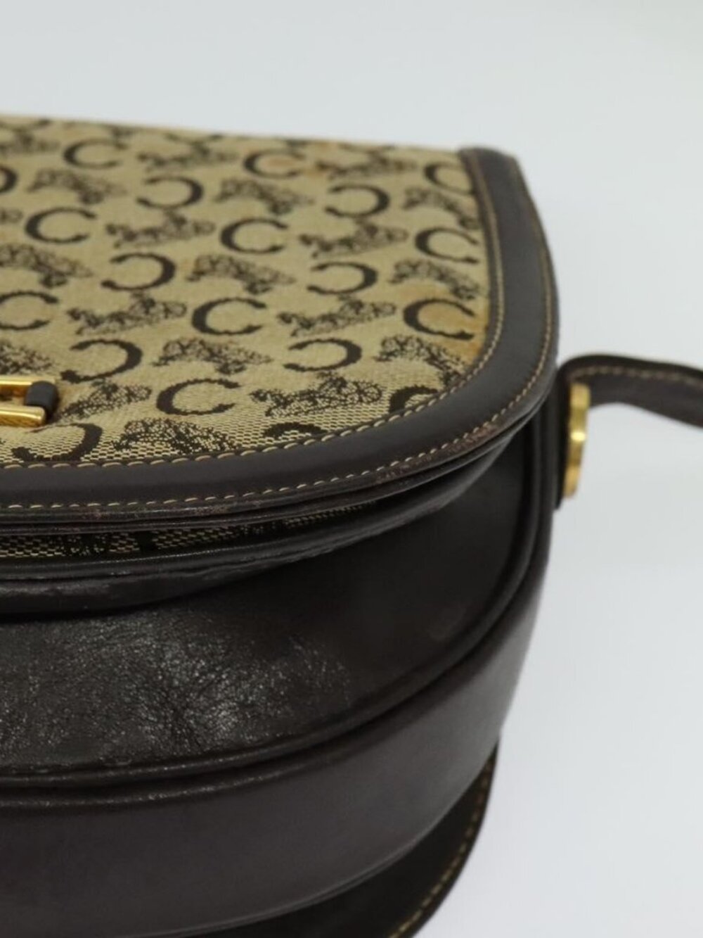 Authentic CELINE C Sulky Shoulder Bag Canvas Beige Gold - Picture 6 of 16